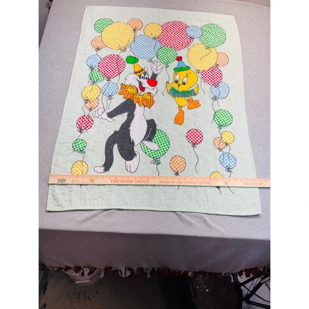 Vintage '82 Warner Bros Sylvester Tweety Balloon Fabric Panel 35x44 Looney Tunes